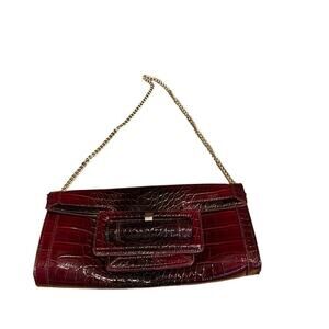 White House Black Market Burgundy Crocodile Print Clutch Shoulder Bag Purse